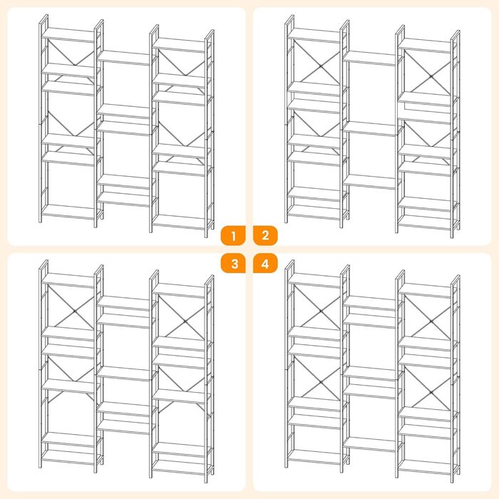 Книжкові полиці Hzuaneri, окремостоячий стелаж, полиця з 17 полицями, 6 ярусів, регульована відстань, 24 x 152 x 186 см, вантажопідйомність 340 кг, вітальня, офіс, вінтажний коричнево-чорний BC10101B