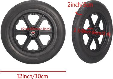 Ролики для інвалідних візків '2 шт. 12 1/2 x 2 1/4 запасні задні колеса для інвалідних візків, твердий каучуковий колісний вузол для інвалідних візків з підшипником 1/2 дюйма (12 мм) для інвалідних візків для людей з обмеженими можливостями, старий я Чорн