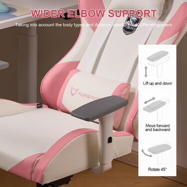 Ергономічне ігрове крісло, комп&39ютерне крісло з педалями - регульоване по висоті, обертове крісло з підголівником та поперековою опорою, нахил 155 (рожеве)