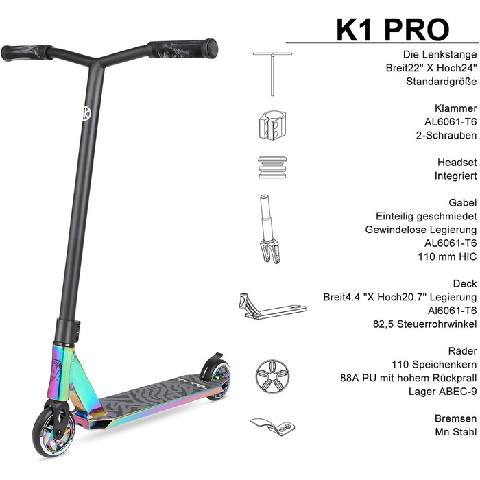 Трюковий самокат Самокат для 7 років і старше - Діти, підлітки та дорослі, Трюковий самокат з легкосплавними дисками 110 мм Самока