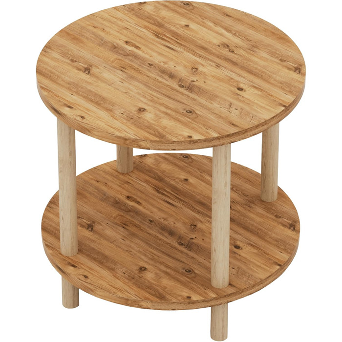 Круглий журнальний столик VES стіл для вітальні з нижньою полицею 49 x Ø 42 см тумбочка для ліжка диванний столик під дерево