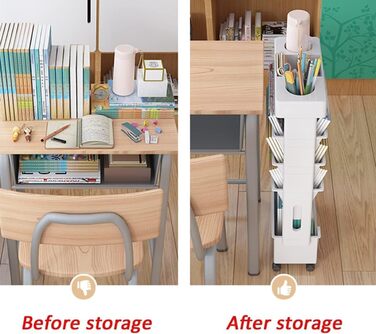 Мобільна книжкова полиця для класу біля столу, 5-ярусний візок на колесах, органайзер для столу, підставка для книг та журналів, вузький візок для зберігання речей у домашній бібліотеці