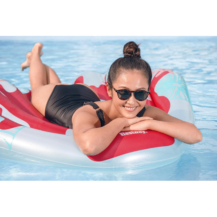 Надувний матрац Bestway Coral, 143 x 139 x 19 см, 1 особа, міцний ПВХ, 2 повітряні камери, запобіжні клапани, яскравий кораловий дизайн, у комплекті латка для ремонту