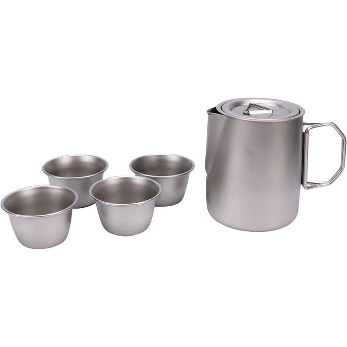 Набір для чаю з нержавіючої сталі Bnineteenteam, портативний чайник з ситечком та 4 чашки в чохлі для кемпінгу