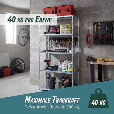 Полиця для зберігання Relaxdays, сталь, ВШХ 150x75x30 см, 200 кг, 5 полиць, для підвалу, гаража та майстерні, надміцна полиця, сріблястий колір