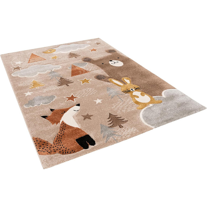 Килимок для дитячої кімнати Pergamon з коротким ворсом Maui Kids Лисиця і ведмідь коричневий в 5 розмірах 140x200 см