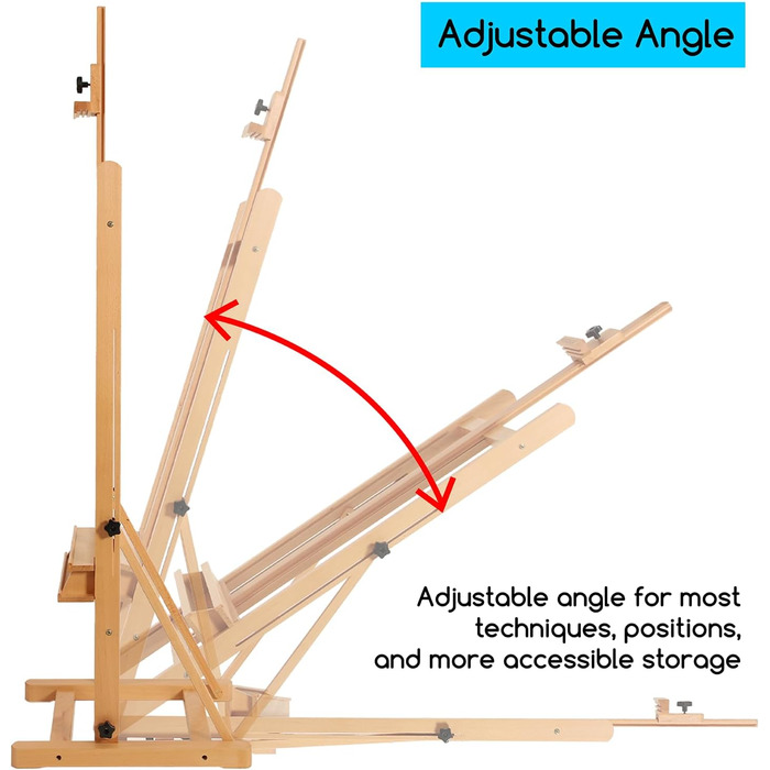 Мольберт для живопису MEEDEN, велика H-подібна рама з мольбертного дерева з відсіком для зберігання, мольберт для живопису студійного художника, масив бука, регульований виставковий підлоговий мольберт, вміщує полотно до 124 см (натуральний)