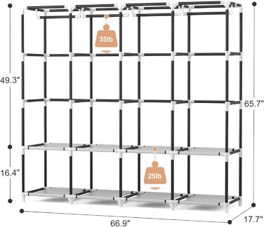 Портативна шафа для одягу VTRIN, ширина 170 см, велика місткість, портативна шафа з кришкою, 4 полиці та 4 вішалки для одягу, міцна, окремостояча шафа для білого/розкішного саду