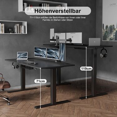 Стіл для письмового столу 180 x 80 см з лотком для кабелів, електрично регульований по висоті стійкий стіл для стояння, комп'ютерн