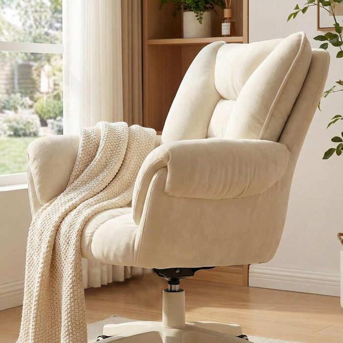 Крісло для домашнього офісу, оксамитове крісло, поворот на 360, регульована висота, ергономічне офісне крісло, крісло-косметика, обертове крісло, дихаюче, для кабінету/спальні, витримує до 120 кг (біле), 52x44x85 см