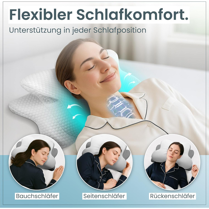 Ортопедична подушка для шиї від болю в шиї виготовлена з високоякісної піни з ефектом пам&39яті - Ергономічна подушка для шиї - Подушка для сну на боці, спині та животі - Чохол, який можна прати при 40C 61 x 40 x 12 Світло-сірий