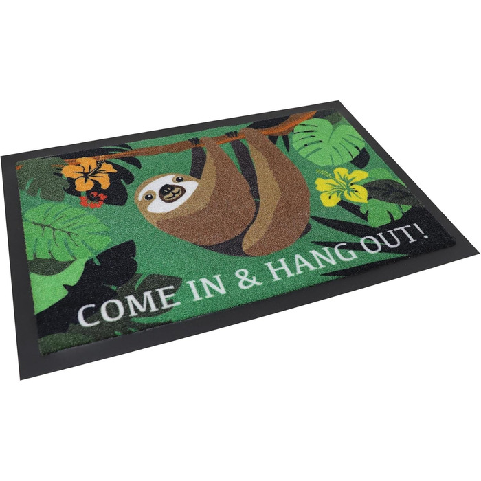 Килимок для дверей &quotЛінивець&quot крупним планом &quotЗаходьте та відпочивайте&quot Килимок для дверей 60 x 40 см