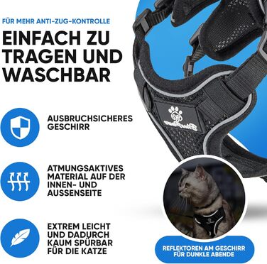 Шлейка для котів Blue Pawz з повідком - 170 см Шлейка для котів, захищена від втечі та високоякісна Повідець зі шлейкою для котів Шлейка для котів для незабутніх моментів (XS), чорна