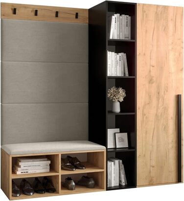 МЕБЛІ КРИСПІЛЬ Шафа-купе MIRO Комплект 1 з м'якими панелями Сучасний дизайн (Маніла 02 (Крем), Дуб крафт-золото Чорний матовий) Ду