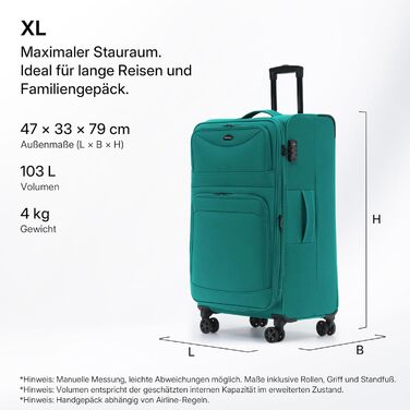 Розширюваний валізу з передніми кишенями, збільшений об'єм на 15, TSA-замок, подвійні колеса, що обертаються на 360, та прихований адресний ярлик (Бірюзовий, XL (79 см) розширюваний)
