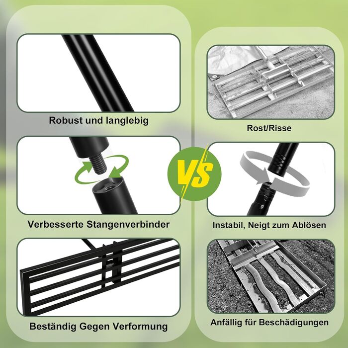 Гребінь для вирівнювання газону Rasenrechen 45x25 см з регульованою ручкою 2 м та системою обертання, зручний та економічний інструмент для вирівнювання газону на подвір'ї, в саду та на гольф-полі