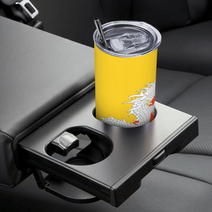 Кухоль з прямою трубочкою, дизайн прапор Королівства Бутан, дорожній кухоль з принтом, підходить для кемпінгу, офісу та дому, 590 мл