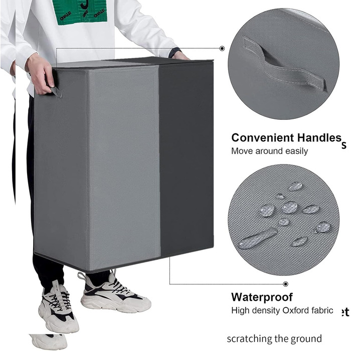 Подвійний кошик для білизни WOWLIVE 154 л з кришкою, великий кошик для прання та знімні мішки для білизни, великий складаний кошик для прання з 2 перегородками та ручками для спальні/шафи для пральні (сірийчорний) 154 л сірийчорний