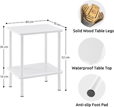 Дерев&39яний приставний столик APICIZON, 2-ярусний приставний столик, білий, вузька тумбочка, 40x30x52 см, маленькі приставні столики з місцем для зберігання, вузькі приставні столики для вітальні, спальні, балкону, 40x30x52 см, білий