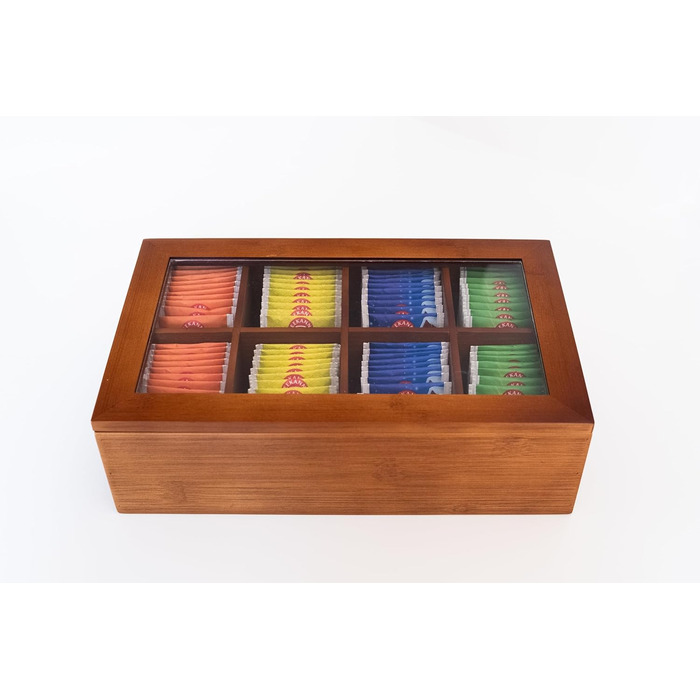 Бамбукова чайна коробка з 8 відділеннями, органайзер для зберігання, органайзер для чаю, чайні коробки для чайних пакетиків, органайзер для чайних пакетиків із магнітною застібкою, зберігання чайних пакетиків, чайна комора