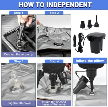 Портативний автомобільний матрац для позашляховиків, автомобільний надувний матрац з насосом та 2 подушками, флокований автомобільний надувний матрац для подорожей, кемпінгу, активного відпочинку в приміщенні та на свіжому повітрі, чорний