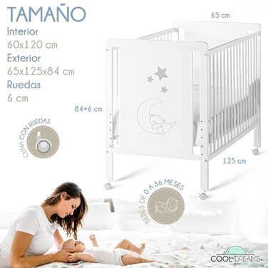 Дерев'яне ліжечко CoolDreams CoolDreams CoolDreams розміром 120 х 60 см і набір для кріплення ліжечка до ліжка, нетоксична фарба н