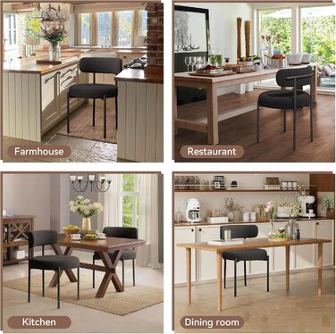 Обідні стільці, комплект з 4 шт. Круглі стільці з букле з тканини Teddy Кухонні стільці з м&39якою оббивкою в стилі середини століття Обідні стільці з металевими ніжками Чорний FU01031BL-4 Комплект з 4 чорних