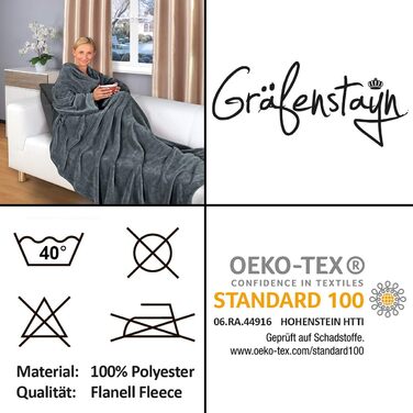 Ковдра Grfenstayn Snuggle з рукавами та кишенею для ніг - Пухнаста ковдра, яку можна носити - Стандарт Oeko-Tex 100 - Ковдра з рукавами для жінок та чоловіків - Плед для телевізора (Антрацит, 200x170 см) 200x170 см з кишенею для ніг Антрацит