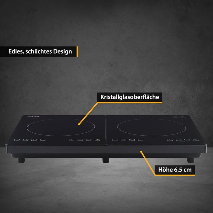 Перша індукційна плита Австрія подвійна 3500 Вт 10-ступінчастий контроль температури Таймер Батьківський контроль Кемпінг Мобільний двомісний чорний