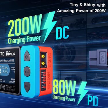 Розумний зарядний пристрій GoolRC B6neo для LiPo акумуляторів, DC 200 Вт PD 80 Вт, балансувальний зарядний пристрій та розрядник для акумуляторів LiPo/Life/LiIon/LiHV 1-6 с, NiMH/NiCd 1-15 с (синій)