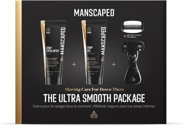 Пакет Ultra Smooth від MANSCAPED, набір для інтимного гоління для чоловіків, включає в себе інтимну бритву The Crop Shaver, змінні леза, гель для гоління Crop Gel і скраб Crop Exfoliator для інтимної зони