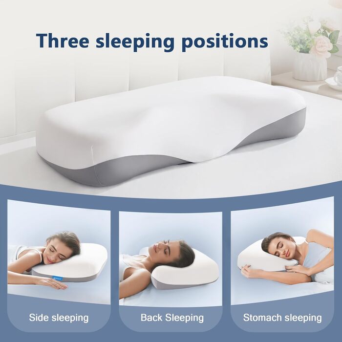 Подушка для шиї, подушка з піни з ефектом пам&39яті, ергономічна, ортопедична подушка з регульованою жорсткістю, подушка для підтримки шиї для сну на боці, спині та животі, 65 x 35 x 11,5 см