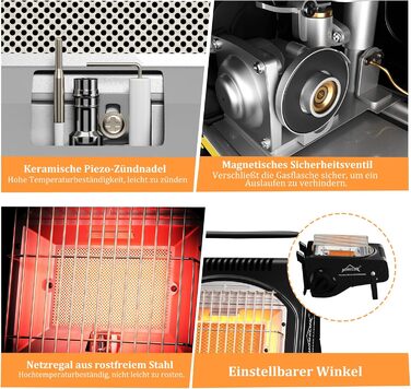 Газовий обігрівач HOMELUX потужністю 1,7 кВт для використання на вулиці, газовий обігрівач для кемпінгу, обігрівач без електрики, газовий обігрівач для патіо, кемпінговий обігрівач, радіаційний обігрівач