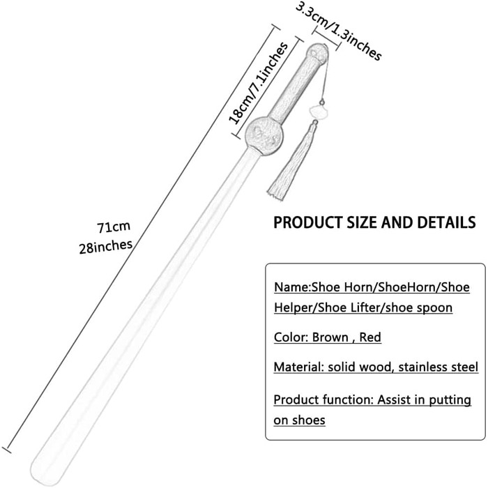 Класичний ріжок для взуття у формі меча з нержавіючої сталі, помічник для взуття з наддовгою ручкою для домашнього господарства, прикраси/подарунків (колір ) Коричневий