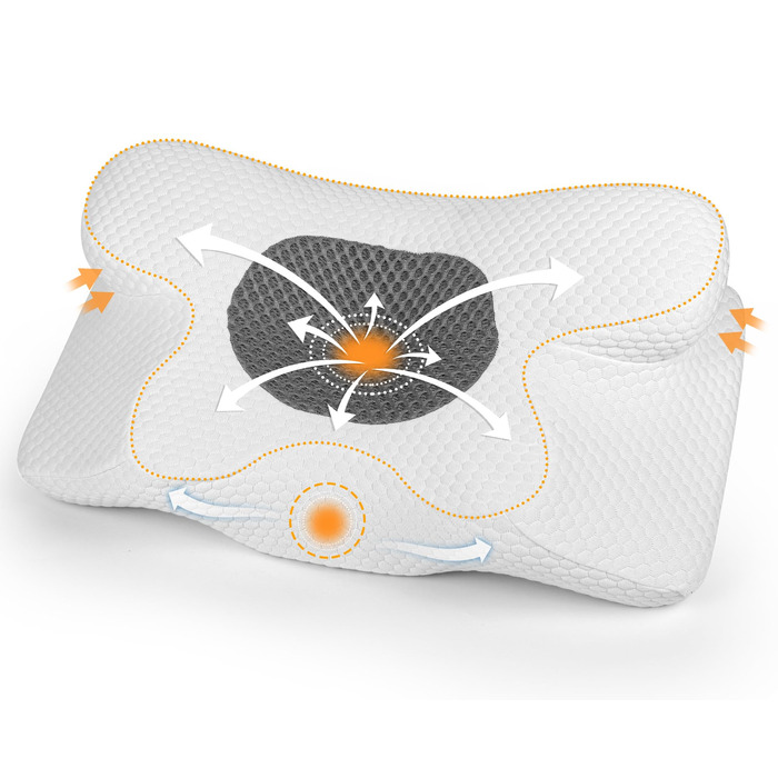 Подушка для шиї з піни з ефектом пам&39яті, ергономічна ортопедична подушка, регульована по висоті, подушка для сну на боці, спині та животі - 63 x 34 см x 9/12 см, біла