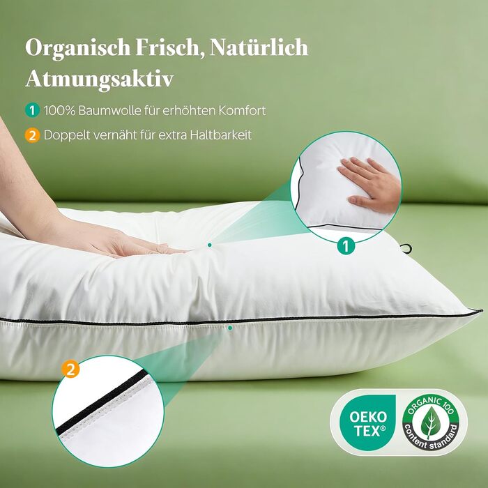 Пухові подушки преміум-класу APSMILE 40x80 (2 шт.) Зовнішній наповнювач 90 білого пуху Внутрішній наповнювач суміш пера Ергономічний дизайн для максимального комфорту Чохол з м&39якої органічної бавовни Вага наповнювача 730 г кожна, 40x80 см (2 шт.), біли