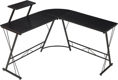 Подібний кутовий стіл Yremso, 122 x 122 x 98 см, комп&39ютерний стіл, офісний стіл з піднятою полицею, робочий стіл, металевий каркас, чорний