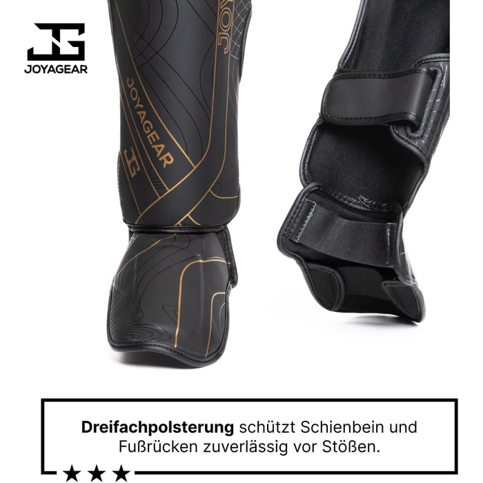 Щитки для гомілок JOYA для кікбоксингу - Виготовлені з високоякісної синтетичної шкіри - Захист гомілок для спарингу в бойових мистецтвах - Щитки для гомілок - Муай-Тай - Joya Fight Gear M Чорно-золотий