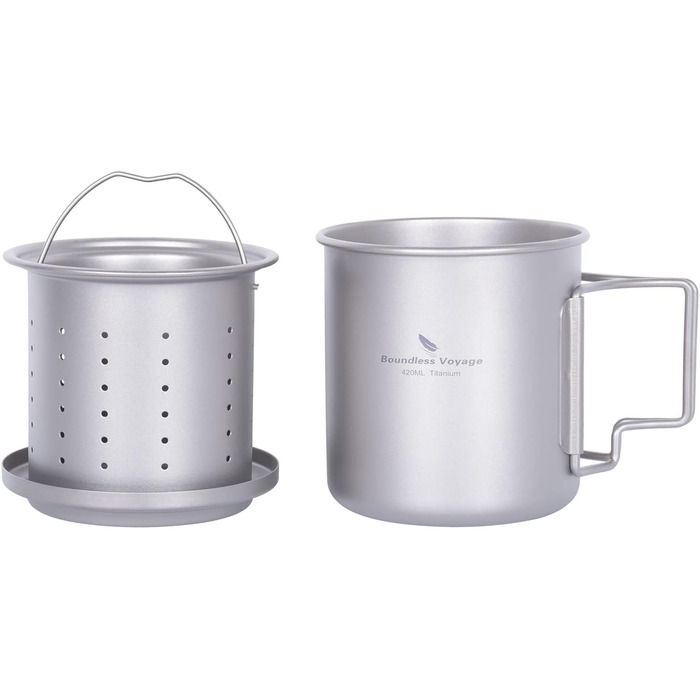 Титанова кружка iBasingo 420 мл з ситечком для чаю та кришкою Легка чашка з фільтром Кемпінг на відкритому повітрі Одношарова чашк