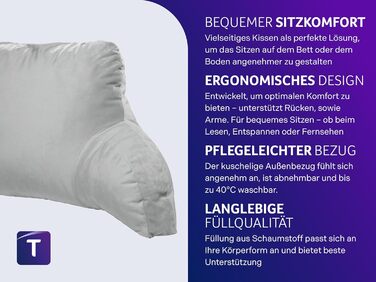 Подушка для сидіння Traumnacht Cozy, подушка для читання, спинка, світло-сіра, знімна, чохол, який можна прати, виготовлений з приємного для шкіри мікроплюшу, виготовлений відповідно до німецьких стандартів якості