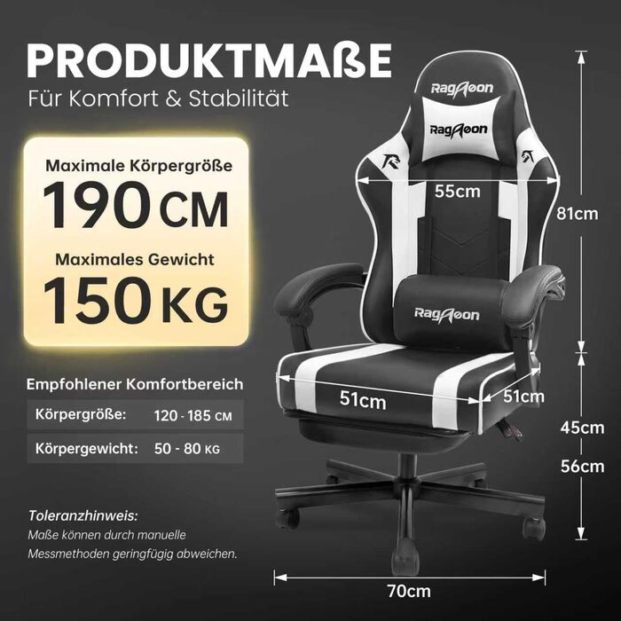 Ігрове крісло - ергономічне, регульоване по висоті, м&39яке ігрове крісло з підставкою для ніг, підголівником та поперековою опорою, обертове крісло, вантажопідйомність 150 кг, чорне, велике