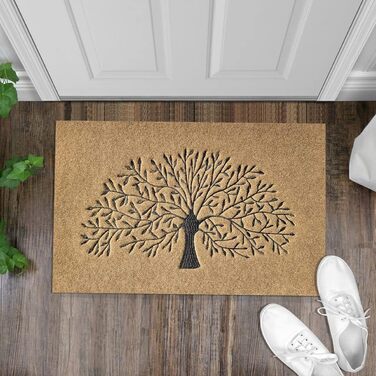 Килимок для привітання &quotДерево життя&quot для використання на вулиці в приміщенні, килимок для передніх дверей, міцний, водонепроникний, нековзний, для входу, коридору, кухні, легко чиститься, гумовий килимок 45x70, коричневий, дерево та коричневий, 4