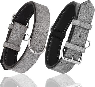 Нашийник для собак Riparo K-9, м'який, з натуральної шкіри, регульований, міцний (XL ширина 4,5 см для обхвату шиї 53,4-63,5 см, сірий/білі нитки) XL Сірий/Білі нитки