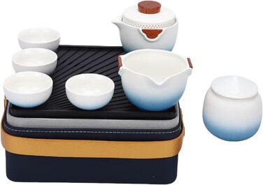 Похідний чайний сервіз Poenvfpo керамічний чайник для подорожей у шкіряній сумці-органайзері, ідеальний для автоподорожей та пікніків на природі