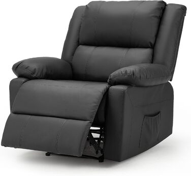 Крісло-реклайнер UNIONLINE з функцією відкидання, ергономічне крісло для телевізора, витримує навантаження до 150 кг, сучасне крісло зі штучної шкіри з ручним керуванням, бічні кишені, підставка для ніг (чорне)
