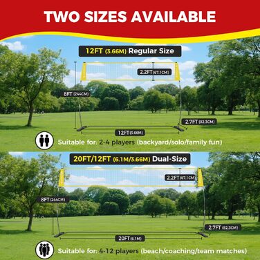 Волейбольна сітка BAGAIL 3,6 м / 6,1 м – портативна для заднього двору, регульована висота, міцна рама, окремостояча конструкція, набір для приміщень та вулиці, 12 футів