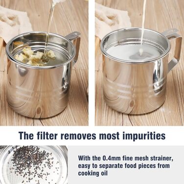 Контейнер для жиру Chihee Економія жиру для бекону з нержавіючої сталі з дрібним сітчастим ситечком 1,2 л Контейнер для олії з пилонепроникною кришкою Протиковзкий піддон для кухні для смаження Приготування їжі Зберігання жиру Масляне ситечко