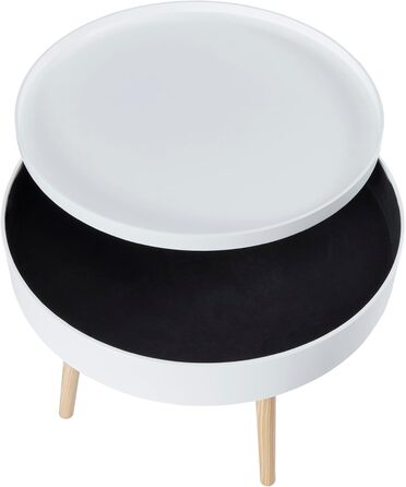 Журнальний столик Bongard зі знімним підносом, круглий бічний столик з гладкою поверхнею, Ø60 x 45 см, для вітальні, низький столик для зберігання, журнальний столик з місцем для зберігання, білий, сучасний