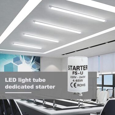 Пакет із 6 стартерів, люмінесцентний пускач FS-U, 4-65 Вт, 220-240 В, надійний пускач розпалу для окремих ланцюгів люмінесцентних ламп, безпечний та ефективний для патронів УФ-стрічок клас енергоспоживання G