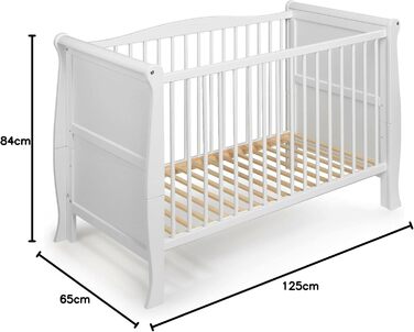 Дитяче ліжечко Marsell, дитяче ліжко, ліжечко для малюків з матрацом з піни алое вера, регульовані поручні для прорізування зубів, біле, трансформується в дитяче ліжко